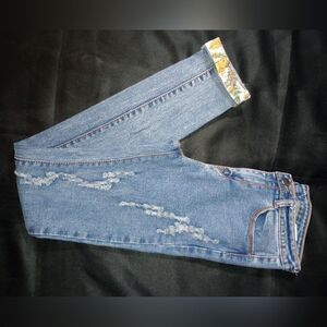 Jeans Wear light blue skinny jeans w floral cuff print, size 28
